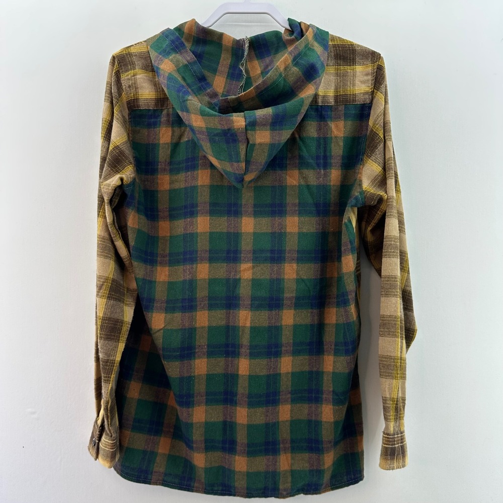 REASON Rustic Copper Plaid Hooded Shirt‎ Jacket Mens Size M Button Up Flannel - Picture 4 of 12